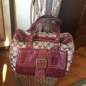 Coach Leather & Canvas Burgundy Bag